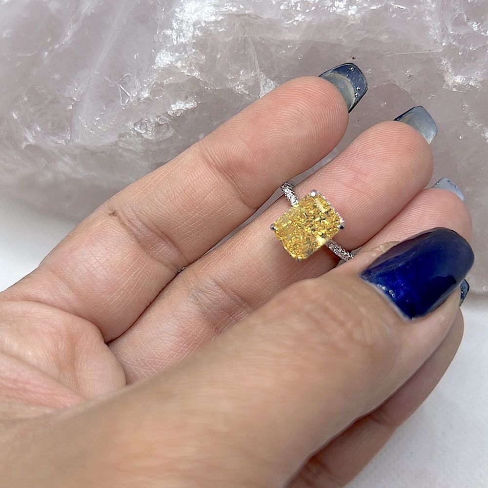 Yellow canary radiant crush ice engagement ring bridal ring - Picture 6 of 10